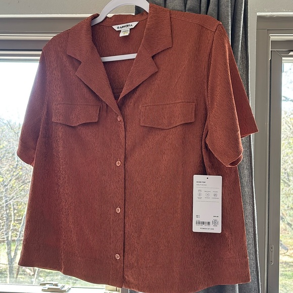 NWT SZ M Athleta Echo Top Rustic Brown - Picture 3 of 5